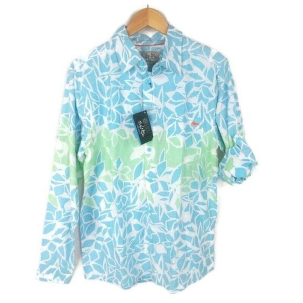 Salt Life Button Up Shirt Mens S Adjustable Sleeve Fish Floral Beach Casual